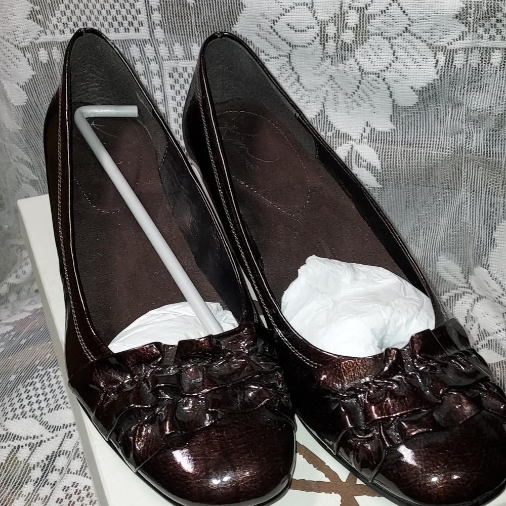 Kim Rogers Metallic Bronze Ruffle Ballet Flats-LUCY